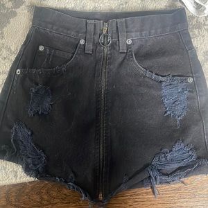 Carmar black denim zip up skirt